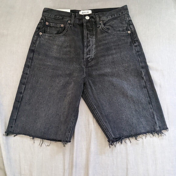 Agolde 90s Mid Rise Loose Jean Shorts Fallen Black - Picture 5 of 12